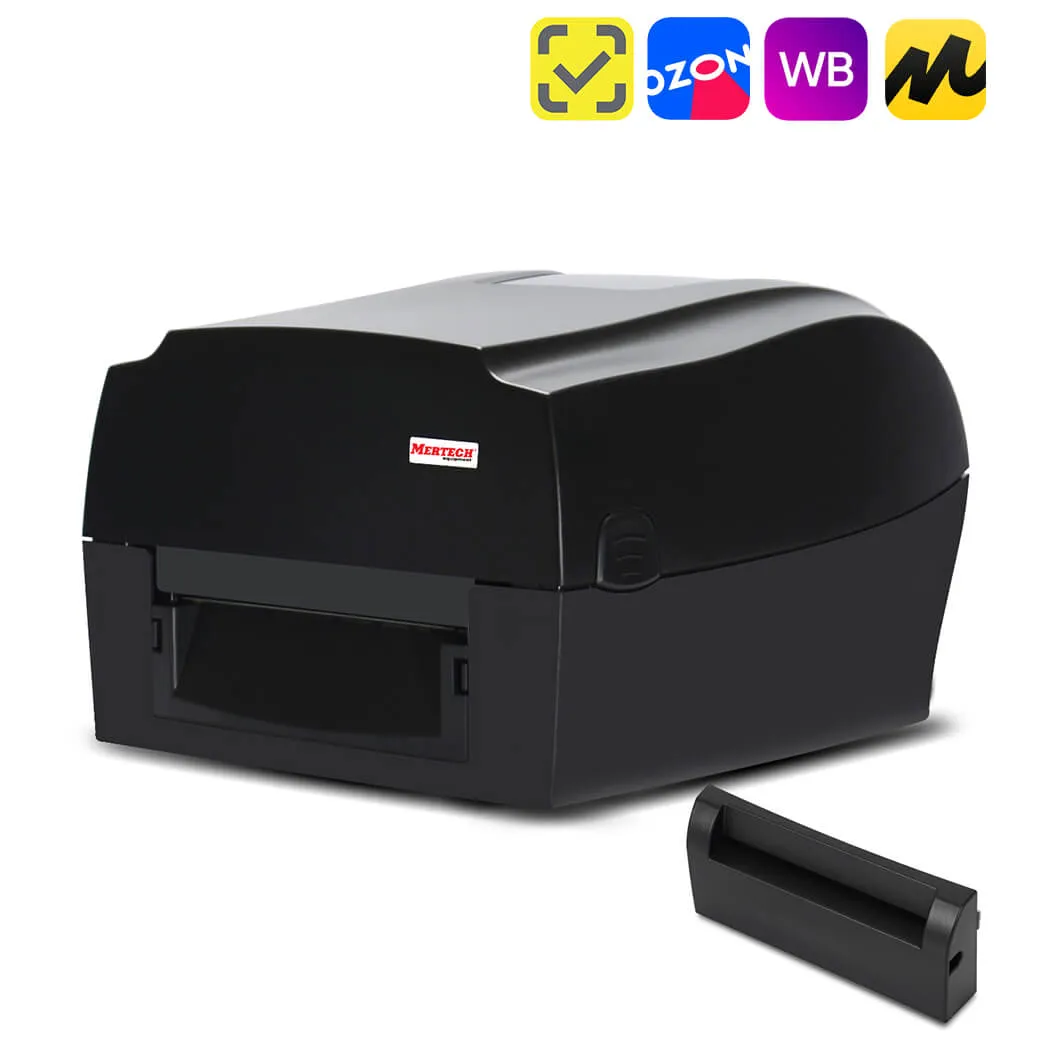 Комплект: термотрансферный принтер этикеток MERTECH TLP300 TERRA NOVA с отрезчиком (Ethernet, RS232, USB) black