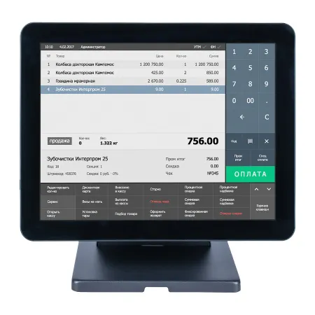 pos терминал-моноблок poscenter atlas (15", pcap, j4125, 4gb, ssd m2 128gb, без msr) без ос (4193)